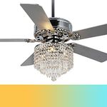 Bella Depot 52" Crystal Chandelier Ceiling Fan with Light and Remote, Dual-Sided Blades Modern Chandelier Fan for Living Room Dining Room Bedroom