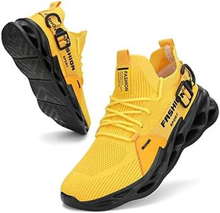 Nihaoya Sneakers for Men Non Slip Running Shoes Athletic Casual Blade Type Shoe Men's Fashion Breathable Walking Sneaker, Yellow&black, 9.5