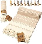 DEMMEX Certified 100% Organic Turkish Cotton Beach and Bath Towel, Peshtemal Towel Blanket, Quick Dry Sand Free, Oversized Light Compact, Diamond Weave, Prewashed, 71x36 Inches, 14 Oz (Beige)