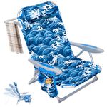 #WEJOY Folding Beach Chair for Adults, 4-Position Aluminum Lightweight Beach Chair, Low Beach Chairs with Shoulder Strap, Cup Holder and Padded Headrest, Supports 265lbs for Beach Lawn, Darkblue/White