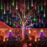 Kwaiffeo Outdoor Meteor Shower Lights - 240 LED 10 Tubes Icicle Christmas Lights, Expandable Tree Decorations for Xmas Home Party Holiday Garden, Multicoloured