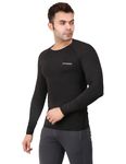 Athmonk Compression T-Shirt Vest Body Shaper Long Sleeve for Men Boys Branded - Nylon Lycra Fabric - Workout Gym Cricket Football Sports Training - Keep Dry Tight Skin Fit - Round Neck - Black, XL