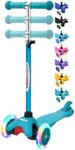 ChromeWheels Scooter for Kids, Deluxe 3 Wheel Scooter for Toddlers 4 Adjustable Height Glider with Kick Scooters, Lean to Steer with LED Flashing Light for Ages 3-6 Girls Boys, Color Aqua