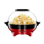 Gadgy Popcorn Machine | Fast Hot Air Popcorn Maker l Healthy, Oil Free/Fat Free l with Measuring Cup and Removable Top Cover l Retro Red Overlay