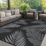 GENIMO Outdoor Rug Garden Rugs Outdoor Waterproof Reversible Washable UV Resistant Carpet Modern Large Area Rugs for Patios, Garden, RV, Picnic, Backyard, Balcony, 240x300cm, Black & Grey