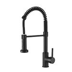 BESy Matte Black Kitchen Sink Tap, 2 Function Kitchen Sink Mixer Taps with Pull Out Spray, Brass High-Arc 360° Swivel Single Handle Spring Rv Kitchen Taps