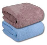 MAXOSHINE 600 GSM Microfiber Towels for Bath Large Size-Super Soft Coral Fleece Bathing Towel with Hook Super Absorbent-Thick Bath Towel for Men and Women-70 x 140 cm (Sky Blue/Wine, Pack of 2)