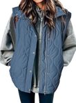 EVALESS Womens Fall Fashion 2024 Cropped Puffer Vest Lightweight Quilted Stand Collar Sleeveless Jackets Fall Button Zip Up Warm Coats Outerwear with Pockets Blue Medium