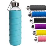 Ferexer BPA Free Reusable Borosilicate Glass Water Bottle with Silicone Sleeve 1000 ml / 1 Liter Cyan