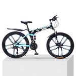 ZKHD 21-Speed 10-Knife-Wheel Mountain Bike Bicycle Adult Folding Double Damping Off-Road Variable Speed Male And Female Bicycles,black blue,26 inch