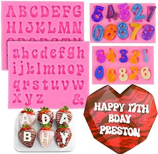 Palksky 4 Pieces Silicone Letter Molds for Chocolate Covered Strawberries, Handmade Fondant Molds, Lowercase Uppercase 0-9 Number Molds for Breakable Hearts and Cake Decorating, Resin Ice Soap Molds