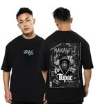 Darkbuck� Tupac Shakur Oversized T Shirt for Men and Women Drop Shoulder Loose Baggy Fit Unisex Pure Cotton T-Shirt 2Pac (XL) Black