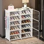 Shoes Cabinet with Doors, Portable Shoes Organizer, Expandable Standing Rack, Storage Sandals,Shoes for Closet Hallway Bedroom Entryway (2x6Tier) (White)