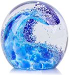 Hand Blown Glass Ocean Waves Glass Ball Beach Office Decor, Blue Glass Paperweight Ideal Beach Decorations for Home, Suitability Seaside Villa Aquarium Ocean Lover's Gift