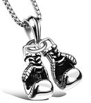 Hamoery Men Punk Stainless Steel Boxing Gloves Chain Pendant Necklace(White)