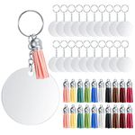 PIANKEKE 80 Pcs Acrylic Circle Blanks Keyring with Tassels Set, with Round Acrylic Transparent Circle Disc, Key Rings, with Keychain Jump Rings, Colourful Tassels, for DIY Crafts, Keyring Making