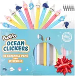 BUNMO Erasable Pens - Ocean Clickers - Christmas Gifts for Girls - School Supplies for Girls - Erasable Pens for Smooth Writing & Drawing - Refills Included - Tween Stocking Stuffers Girls - 12 Pack