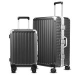 LUGGEX Zipperless Luggage with Spinner Wheels - Polycarbonate Aluminum Hard Shell Suitcase for Traveling, 2-Piece Set (20/28), Black