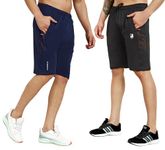 RynoGear Stylish Shorts for Men with Zipper Pocket for Sports and Daily Home Wear (Pack of 2) (L, Black & Navy Blue)