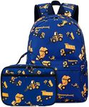 CAMTOP Backpack for Kids, Boys Girls Preschool Backpacks with Lunch Box Toddler Kindergarten School Bookbag Set, Y0110-2 Engineering Vehicle-navy Blue, 15"(L)x11.8"(H)*5.1"(W), School Bookbag Set