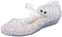 GUGUYeah Cinderella Princess Costumes Crystal Jelly Flats Shoes for Little Girls, Toddler or Kids US Size 7 Silver