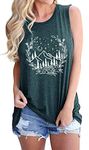 Women Camping Tank Tops Funny Mountain Floral Graphic Tee Shirt Hiking Tank Tops (Green, X-Large)