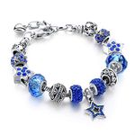 Capital Charms Blue Star Silver Plated Charm Bracelet Set, Jewelry Gifts with Beads, Charms, and Adjustable Snake Chain