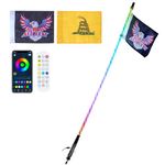 VEVOR 1 PC 3 FT Whip Light, APP & RF Remote Control Led Whip Light, Waterproof 360°Spiral RGB Chasing Lighted Whips with 2 Flags, for UTVs, ATVs, Motorcycles, RZR, Can-am, Trucks, Off-Road, Go-Karts