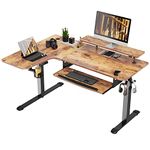 EUREKA ERGONOMIC Electric Standing Desk 150x110cm L shaped Coner Desk w Keyboard Tray Height Adjustable Computer Desk with with Monitor Stand & LED Strips