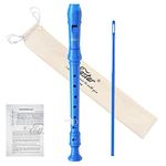 Eastar Soprano Recorder Instrument for Kids Beginners, German Fingering C Key Recorder Instrument 3 Piece with Cleaning Kit, Thumb Rest, Cotton Bag, Fingering Chart, ERS-21GB, Blue, School-Approved