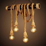 Hanging Lamp Vintage Rope Lamp Pendant Light Ceiling Lamp Hemp Rope Retro Industrial Pendant Lamp Loft Chandelier Rustic Living Room Dining Room Hanging Ceiling Lights Balcony Cafe Lighting (4*E27)