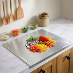 Porslin by Phillip Chef Special 14x20 Inch Stainless Steel Kitchen Countertop Chopping Board with Lip, 304 Food Grade Cutting Board, Metal Kneading Board for Atta Roti Dough, Non Slip for Meat Fruits