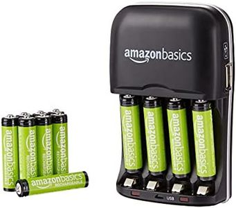 Amazon Basics 12 Pack AAA 800 mAh Rechageable Batteries with 4-Hour Rapid Battery Charger Set, Overcharge Protection, Pre-Charged