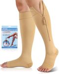 CASMON 15-20mmHg Zipper Compression Socks for Women and Men, Knee High Compression Stockings, Medical Open Toe Support Socks for Varicose Veins, Post-Surgery, Swelling, Nurses, Pregnancy (1 Pair)