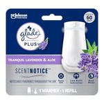 Glade PlugIns Plus Air Freshener Starter Kit, Scented and Essential Oils for Bathroom and Home Fragrance, Tranquil Lavender and Aloe, 1 Warmer and 1 Fragrance Oil Refill