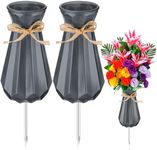 Qinyoung 2 Pcs Cemetery Vase with Metal Spikes Plastic Grave Vases Grave Flower Holder for Cemetery Headstones Flower Holder for Outdoor Tombstone Markers Loss of Loved Ones Memorial Gifts (Gray)