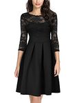 Miusol Women's Vintage Floral Lace 2/3 Sleeve Cocktail Party Dress, Black, Small