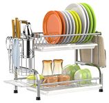 SMHOUSE 304 Stainless Steel Dish Drainer Rack, 2 Tier Dish Drying Rack for Kitchen Counter, Rust Proof Dish Drainers with Drip Tray, Dish Rack with Swivel Drainage Spout