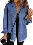 Zeagoo Jean Jackets for Women Ripped Fringe Denim Jean Jacket Casual Long Sleeve Pockets Jackets Coat