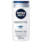 NIVEA MEN Sensitive Shower Gel Pack of 6 (6 x 250ml), Alcohol-Free Sensitive Skin Shower Gel, Gentle Shower Gel for Men, Shower Gel for Irritated Skin