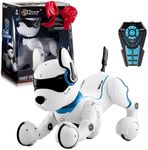 Top Race Rechargeable Robot Dog- Interactive Smart Robo Dog for Kids Ages 5-7 - Programmable with Remote Control, Voice and Touch Features - Realistic Actions and Perform Tricks - 4x5x6 Inches (White)