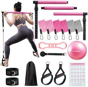 kisnbld Pilates Bar Kit with Resistance Bands, Multifunctional Pilates Bar with 3 Set Exercise Resistance Bands, Portable Pilates Equipment for Women Home Gym Yoga Workouts