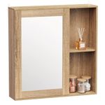 VonHaus Bathroom Mirror Cabinet - Oak Wood Effect Bathroom Cabinet with Mirror - 1 Door Bathroom Storage Cabinet with Handleless Design & Adjustable Shelf - Wall Cabinet for Toiletries - Chester