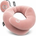 BCOZZY Travel Neck Pillow for Airplane– Patented Double Support for Head, Neck, and Chin. Best for Long Flights, Plane Sleeping, and Car Rides. Adjustable Size. Fully Washable. Carry Bag. Large, Nude
