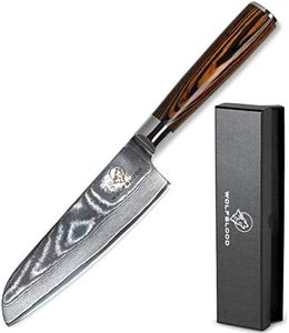 Wolfblood Damastmesser Santoku Messer L(24cm) Profi-Kochmesser aus echtem 67 Lagen Damaststahl I Damast-Küchenmesser Santokumesser mit Holzgriff Geschenkbox und Klingenschutz
