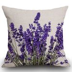 Smooffly Throw Pillow Case Lavender Flowers Cushion Covers 18x18 inch Linen Square Throw Pillow Cover for Living Room Sofa Couch Bed Pillowcase 45cm x 45cm