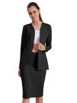 Selvia Women's Co-ords Set|Lycra V-Neck Solid Co-ords Set|Blazer & Skirt Co-ords Set|Two Piece Co-ord Set|Formal Blazer Set for Women(676CTK11501N-L_Black)