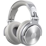 OneOdio Over Ear Headphone, Wired Bass Headsets with 50mm Driver, Foldable Lightweight Headphones with Share Port and Mic for Recording Monitoring Mixing Podcast Guitar PC TV (Silver)