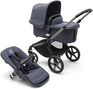 Bugaboo Fox 5 All-Terrain Stroller, 2-in-1 Baby Stroller with Full Suspension, Easy Fold, Spacious Bassinet, Extendable Toddler Seat, One-Handed Maneuverability (Graphite-Stormy Blue)