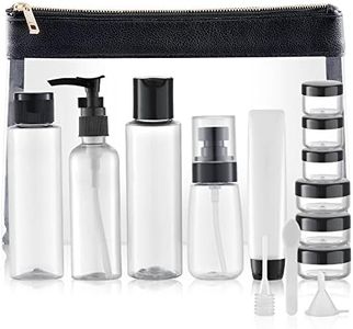 Toureal 15 Pièces Flacons Vide Kit Voyage Avion (Max.100ml) Contenant Plastique Bouteille dans Recipient, Cuir Organisateur Set de Toilette - pour Cosmetique (Transparent)